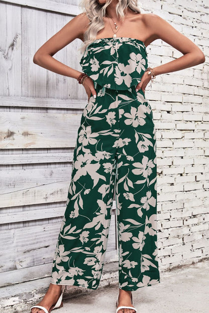 Floral Strapless Wide Leg Jumpsuit