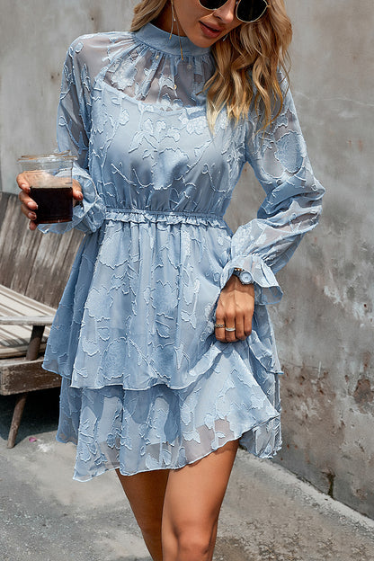 Mock Neck Flounce Sleeve Layered Dress