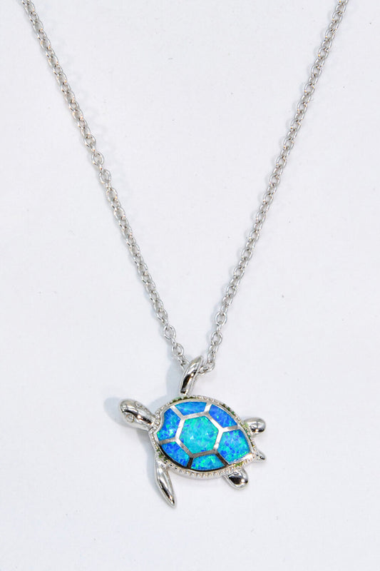 Opal Turtle Pendant Chain-Link Necklace