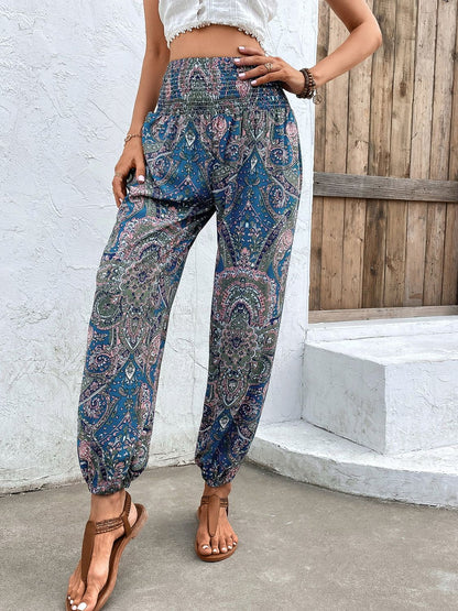 Printed Smocked Waist Pants