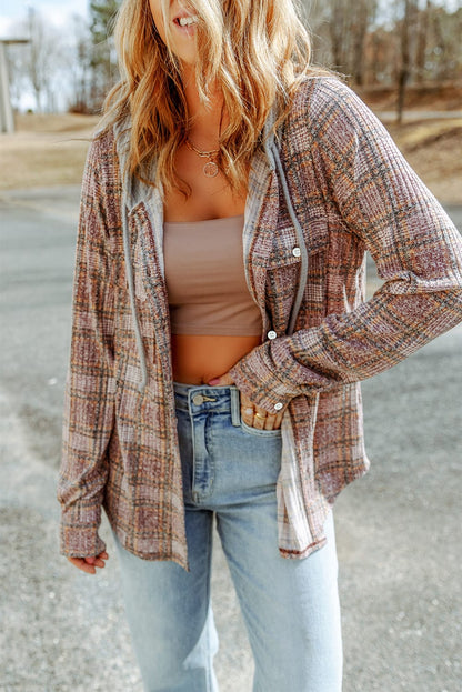 Plaid Long Sleeve Hooded Jacket