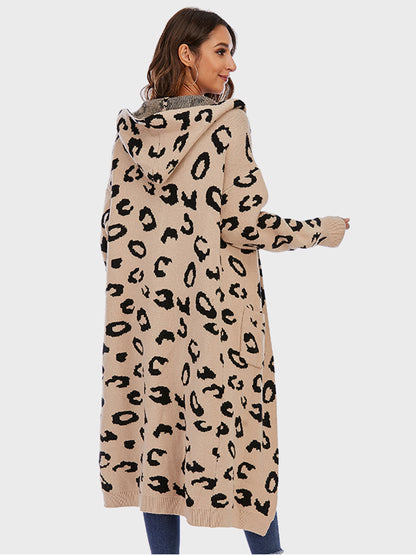 Leopard Hooded Cardigan with Pockets