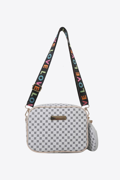 Printed Slogan Strap Shoulder Bag