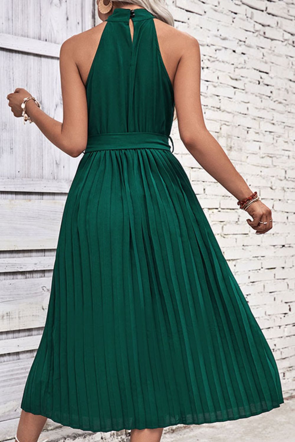 Tie Belt Pleated Midi Dress