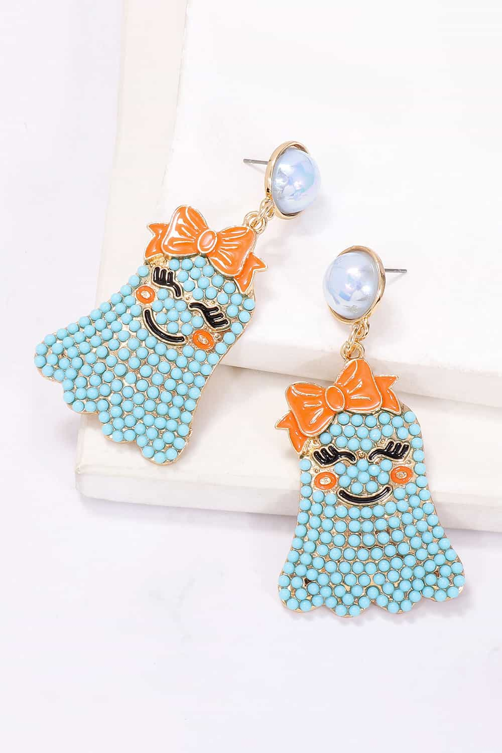 Smiling Ghost Shape Synthetic Pearl Earrings