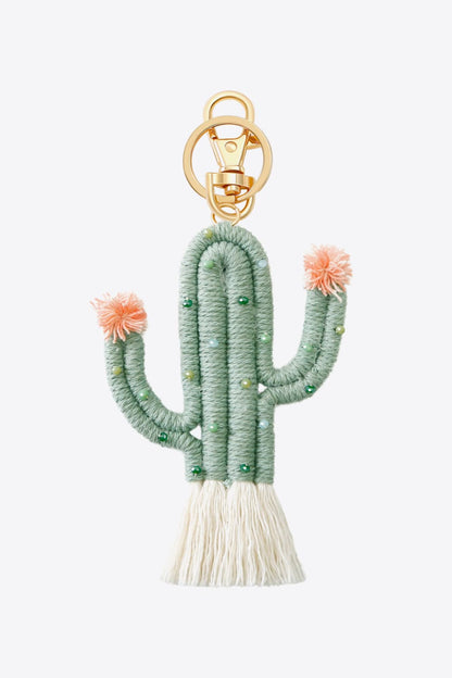 Bead Trim Cactus Keychain with Fringe