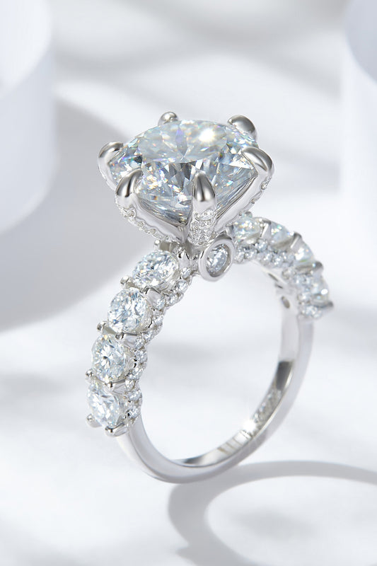 3 Carat Moissanite Platinum-Plated Side Stone Ring