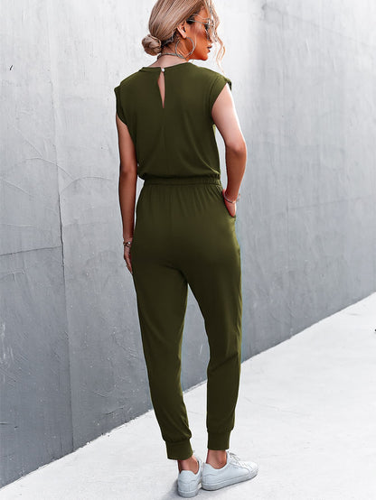 Round Neck Cap Sleeve Jumpsuit