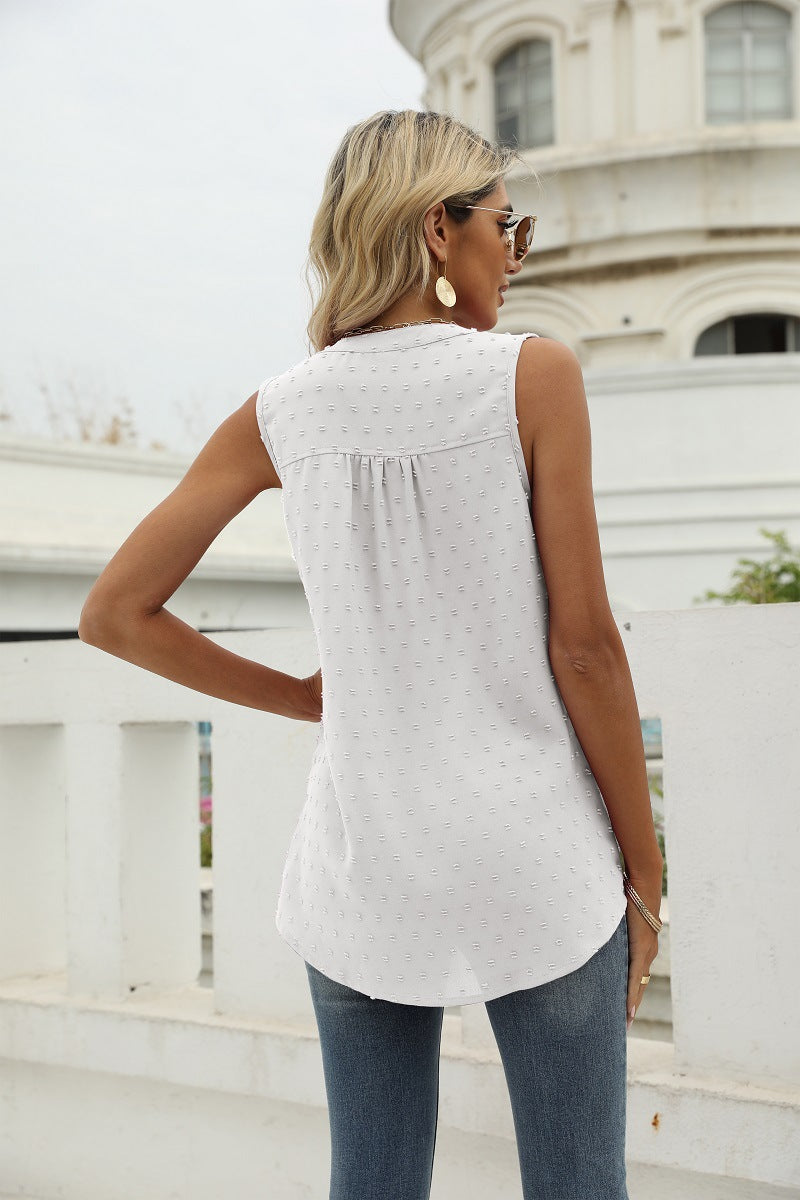 Swiss Dot Notched Neck Tank