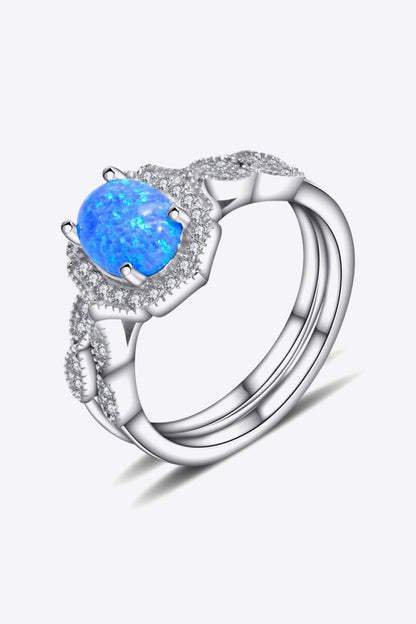 2-Piece 925 Sterling Silver Opal Ring Set