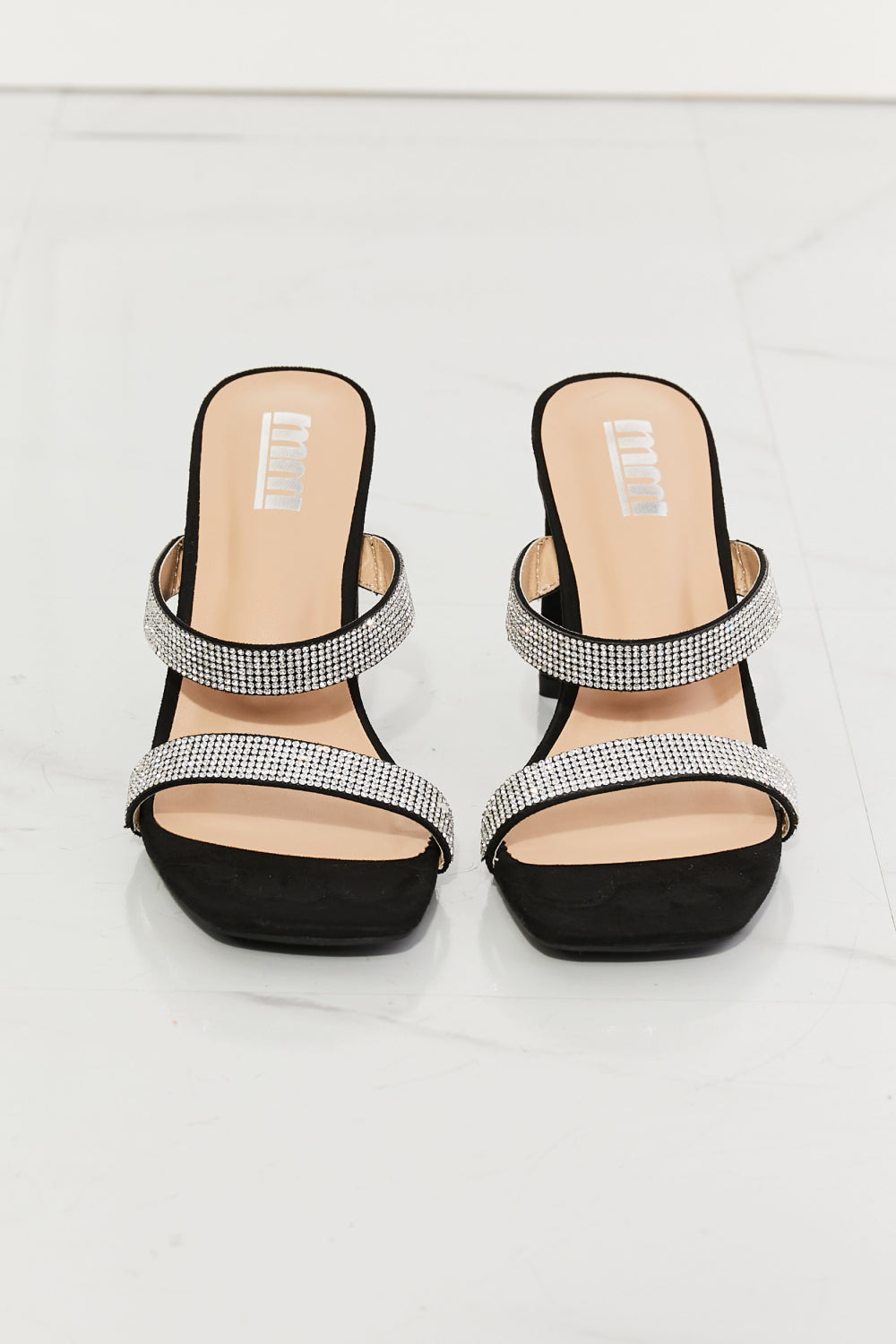 MMShoes Leave A Little Sparkle Rhinestone Block Heel Sandal in Black