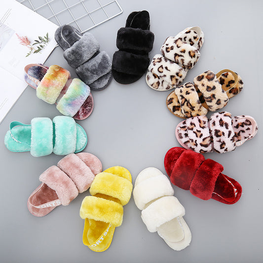 Faux Fur Open Toe Slippers