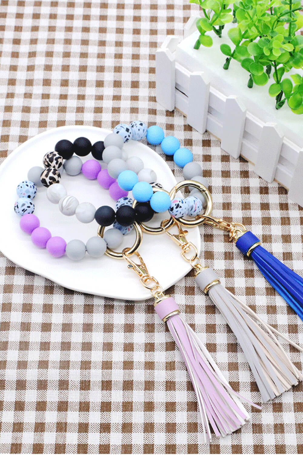 Assorted 2-Pack Multicolored Beaded Tassel Keychain