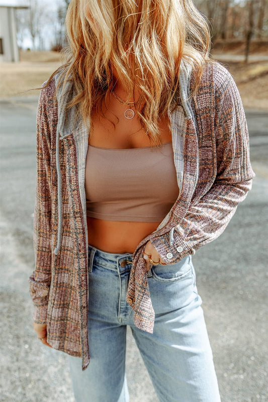 Plaid Long Sleeve Hooded Jacket